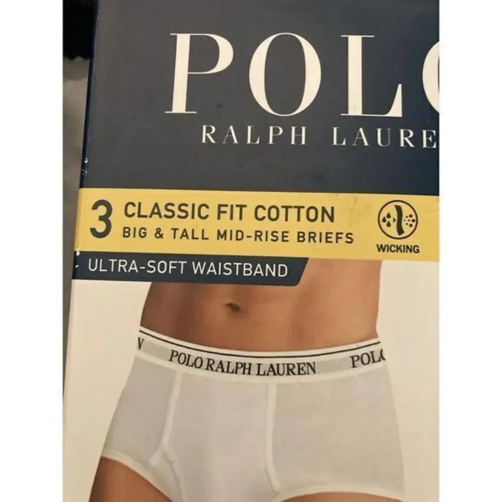 POLO RALPH LAUREN 3 Pack Cotton Briefs Big&Tall 3X Waistband‎ Logo White NIB